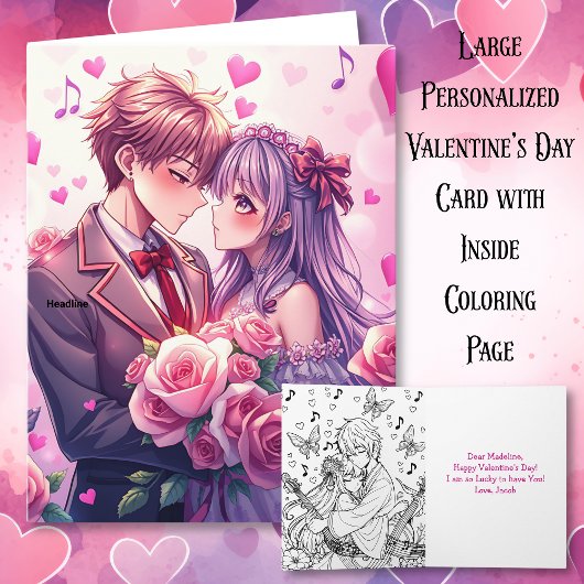 Carte Grand Saint-Valentin personnalisé d'anime