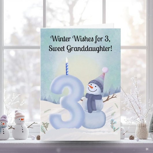 Carte Granddaughter 3rd Birthday Snowman Snowy Three