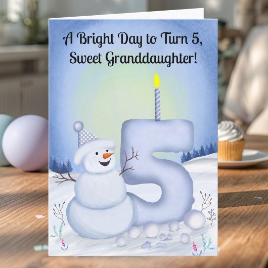 Carte Granddaughter 5th Birthday Snowman Snowy Five