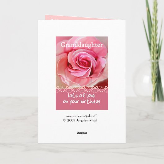 Carte GRANDDAUGHTER Anniversaire avec rose rose rose et (Dos)