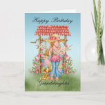 Carte Granddaughter Cute Girl and Wishing Well Birthday<br><div class="desc">Granddaughter Cute Girl And Wishing Well Birthday Card</div>