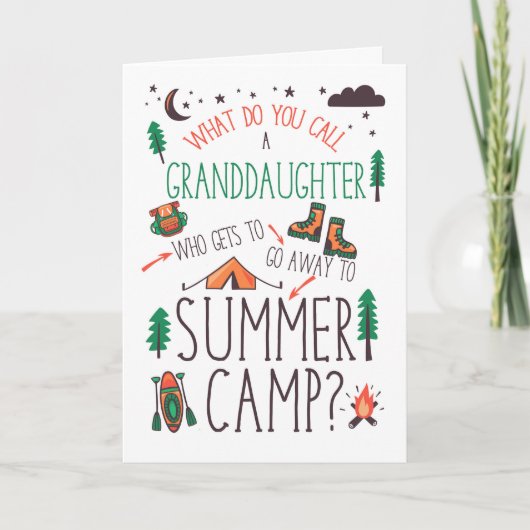 Carte Granddaughter Funny Summer Camp Orange Green Brown (Devant)
