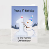 Carte Granddaughter Happy 1st Birthday Snowman Building (Devant)