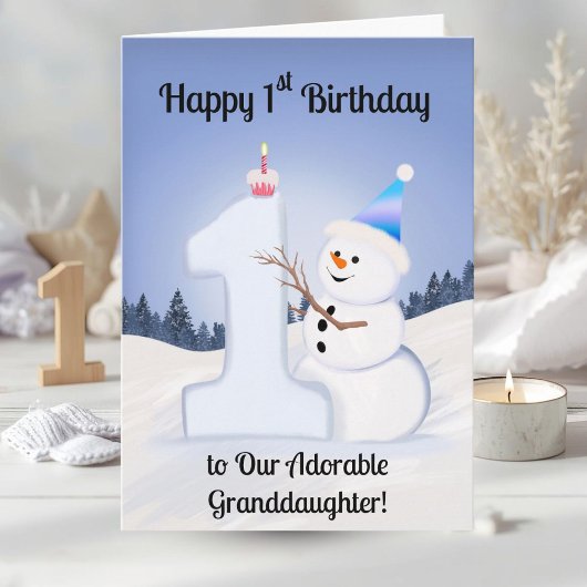 Carte Granddaughter Happy 1st Birthday Snowman Building