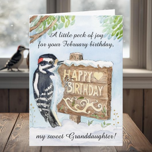 Carte Granddaughter Happy February Birthday Woodpecker