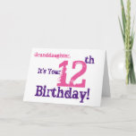 Carte Granddaughter's 12e Birthday in purple, rose.<br><div class="desc">A white background featuring purple and pink text,  on this fun,  birthday greeting for a granddaughter. My Funny Mind Greetings.</div>