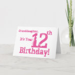 Carte Granddaughter's 12th birthday in pink.<br><div class="desc">A white background featuring pink text,  on this fun,  birthday greeting for a granddaughter. My Funny Mind Greetings.</div>