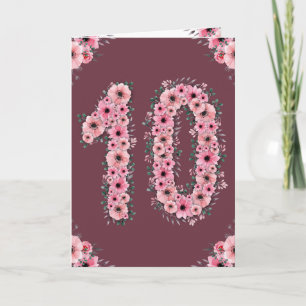 Carte Grande 10e Anniversaire Fleurs Roses Feuillage Ver
