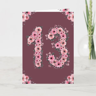 Carte Grande 13e Anniversaire Fleurs Roses Feuillage Ver