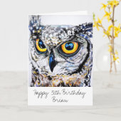 Carte Grande Chouette à cornes personnalisée Joyeux âge (Fleur jaune)