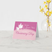 Carte Grande colombe Christening Dove sur rose (Fleur jaune)