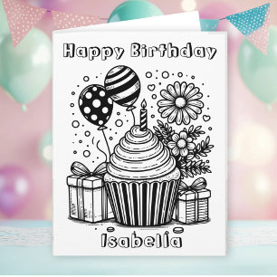 Carte Grande couleur moi   Fleurs de cupcake Anniversair