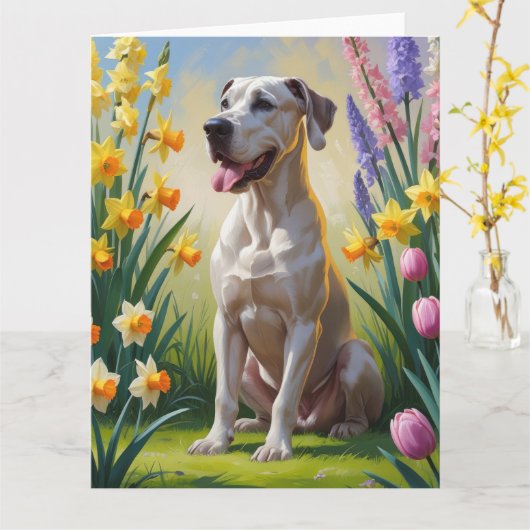 Carte Grande Dane Fleurs de printemps de chien Peinture (Fleur jaune)