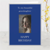 Carte Grande fille Joyeux anniversaire GRAND bleu (Fleur jaune)