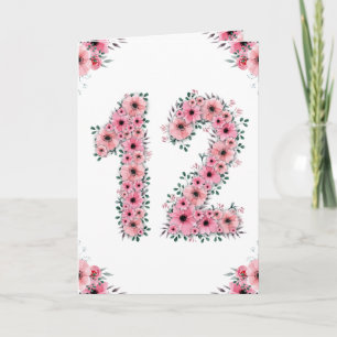 Carte Grande fille pour son 12ème anniversaire Fleurs ro