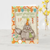 Carte Grande Nièce 14e anniversaire avec fun fun chat (Fleur jaune)