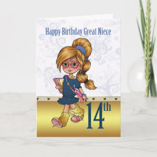 Carte Grande Nièce 14ème Anniversaire Avec Fille Branché