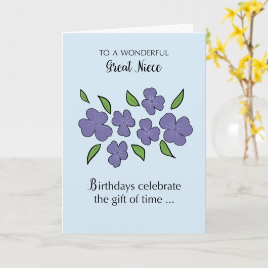 Carte Grande nièce Anniversaire avec Fleurs violettes Fe (Fleur jaune)