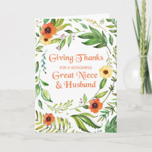 Carte Grande nièce et mari donner Merci Thanksgiving