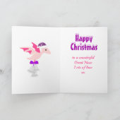 Carte Grande Nièce Joyeux Dinosaure de Noël pourpre (Intérieur)