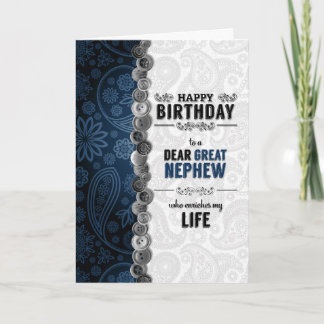 Carte Grande Paisley Bleue d'Anniversaire de Nephew avec