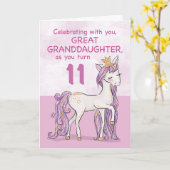 Carte Grande Petite-fille 11e Anniversaire Pink Unicorn (Fleur jaune)