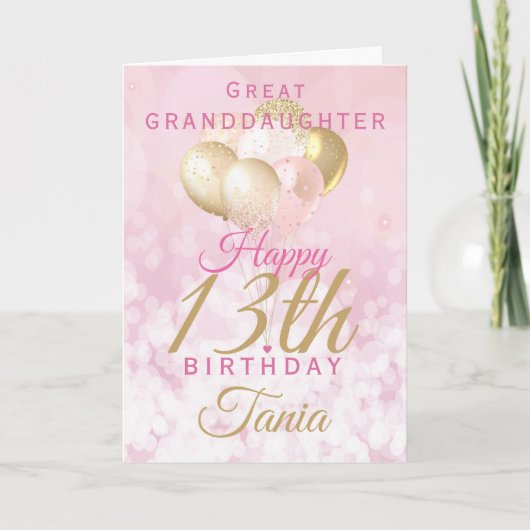 Carte Grande Petite-fille 13e Ballons d'anniversaire (Devant)