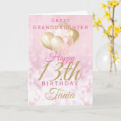 Carte Grande Petite-fille 13e Ballons d'anniversaire (Fleur jaune)