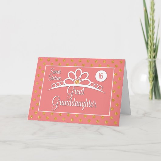 Carte Grande Petite-fille 16e anniversaire avec Couronne (Devant)