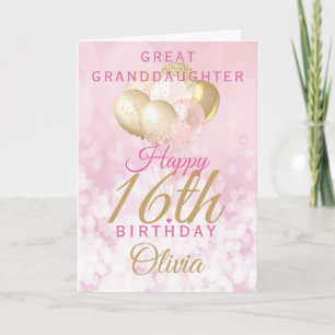 Carte Grande Petite-fille 16e Ballons d'anniversaire