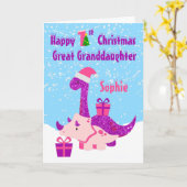Carte Grande Petite-fille 1er Noël Dinosaure pourpre (Fleur jaune)