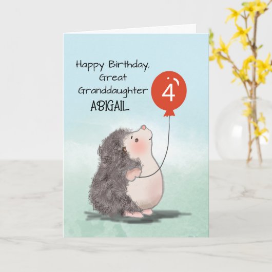 Carte Grande Petite-fille 4e Anniversaire Hérisson Ballo (Fleur jaune)