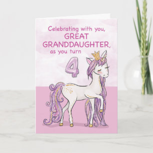 Carte Grande Petite-fille 4e anniversaire Pink Horse