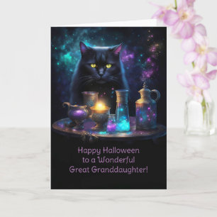 Carte Grande Petite-fille Joyeux Halloween Chat Magique