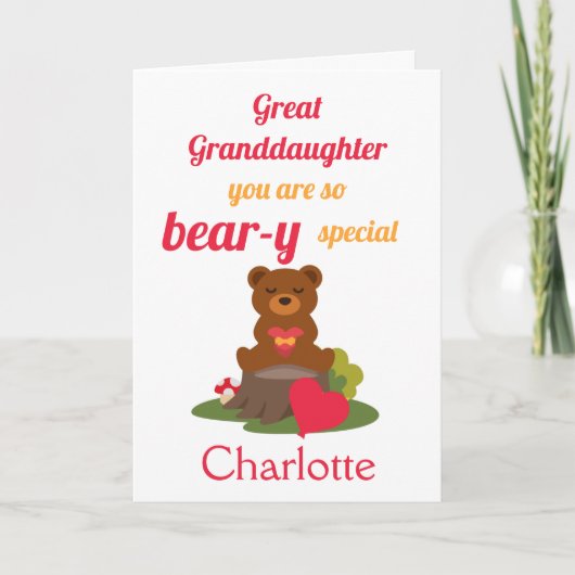 Carte Grande Petite-Fille Ours-y Special Valentines Day (Devant)