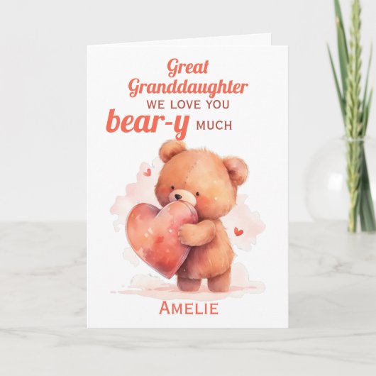 Carte Grande Petite-fille Valentines Teddy Bear Heart (Devant)