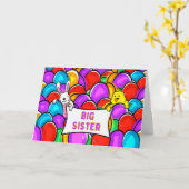 Carte Grande Soeur de Pâques avec Oeufs Jachés Poussins (Fleur jaune)