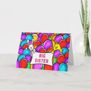 Carte Grande Soeur de Pâques avec Oeufs Jachés Poussins