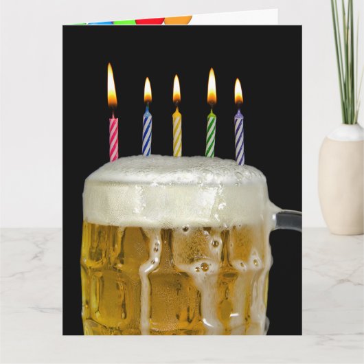 Carte grande tasse de bière avec bougies d'anniversaire (Devant)