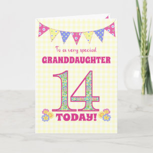 Carte Grandgirl 14e anniversaire Primroses Bunting Card