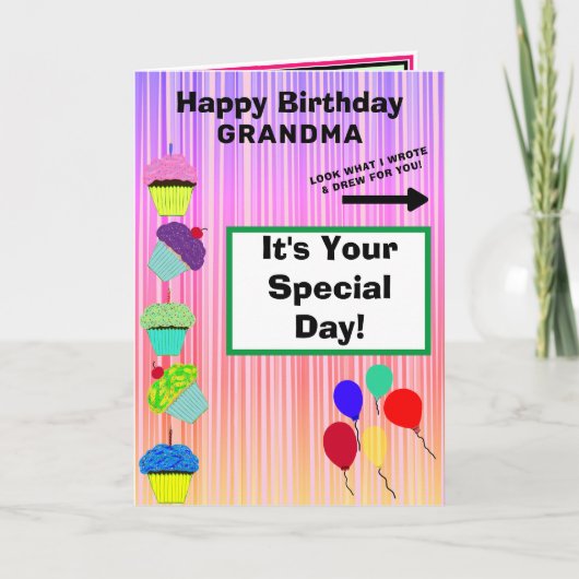 Carte Grandma Anniversaire Cupcakes Ombre Stripes (Devant)