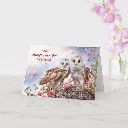 Carte Grandma Grandmother Cute and Fun Owl Valentines  (Orchidée)