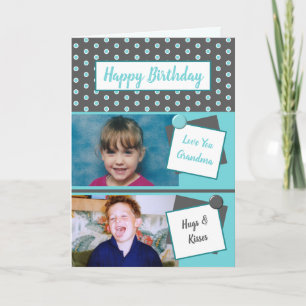 Carte Grandma gris turquoise accueil photo anniversaire