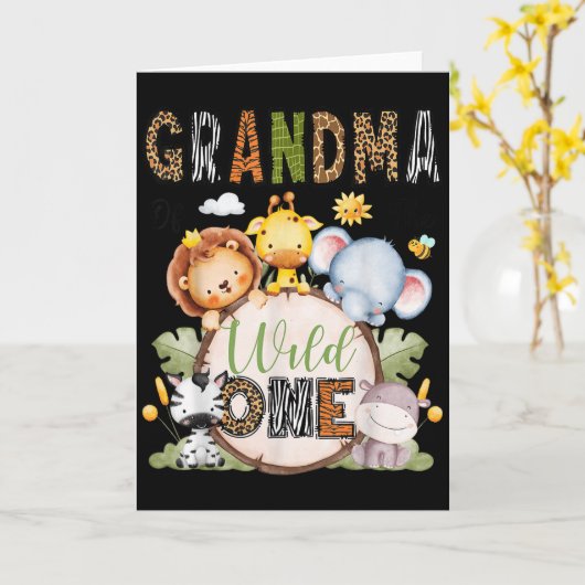 Carte Grandma Of The Wild One 1st Birthday Boy Jungle Sa (Fleur jaune)