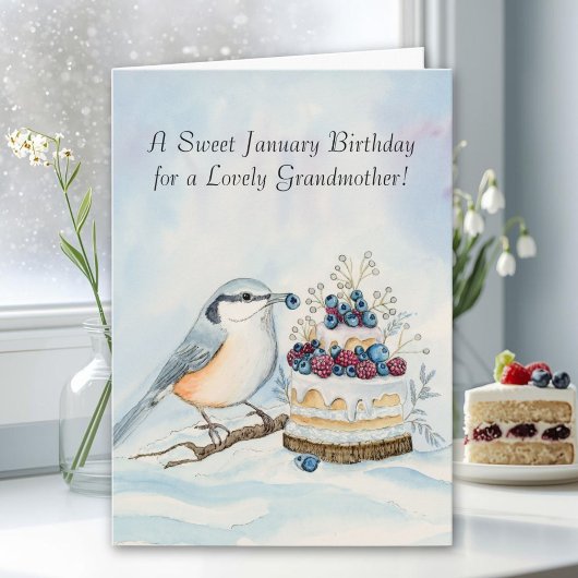 Carte Grandmother Happy January Birthday Nuthatch 