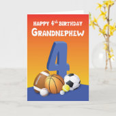 Carte Grandnephew 4e anniversaire Sports Balls (Fleur jaune)