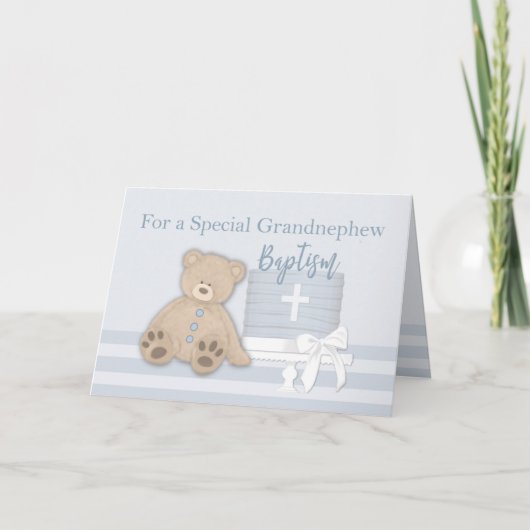 Carte Grandnew Baptême Bleu Gâteau Ours En Conflit (Devant)