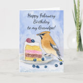 Carte Grandpa Happy February Birthday Cedar Waxwing Cake (Devant)