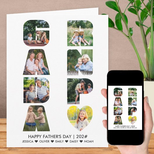 Carte GRANDPA Lettre Cutout Photo Collage Anniversaire