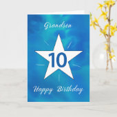 Carte Grandson 10e anniversaire Star Blue Green Aquarell (Fleur jaune)